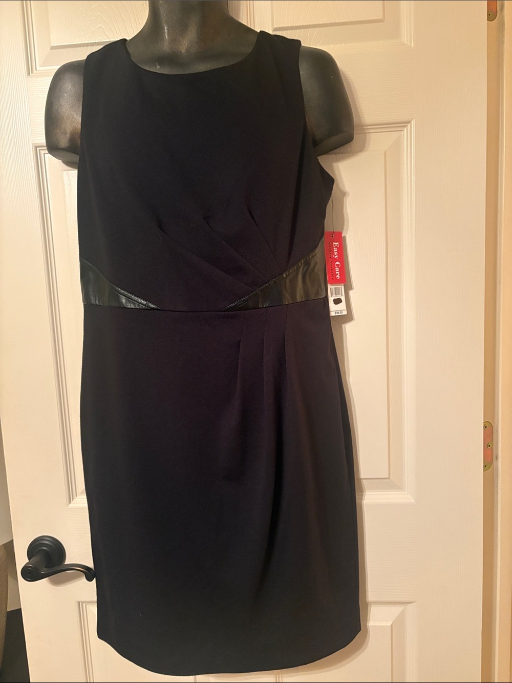 Rafaella Black Sleeveless Midi Dress with Faux Leather Waist